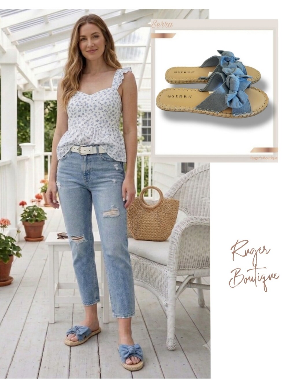 🌿Serra Womens 9 Espadrilles Slide On Denim Bow-Knot Sandals